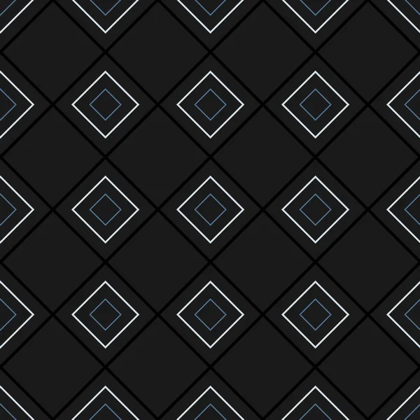 Geometrisches Nahtloses Muster Mit Blauen Weißen Und Schwarzen Quadraten Dunkel — Stockvektor