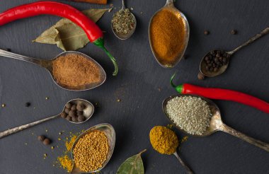  farklı renkli baharat kaşıklarla