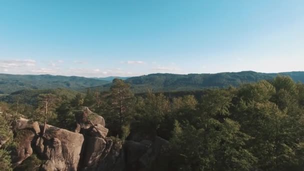 Arial tiro volando grandes montañas cubiertas de bosque . — Vídeos de Stock