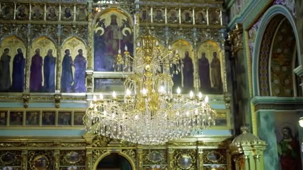 Orthodox Church lamp in interior . move camera — Stock Video