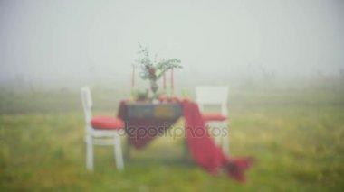 Düğün dekorasyon doğa orman whit sis üzerinde