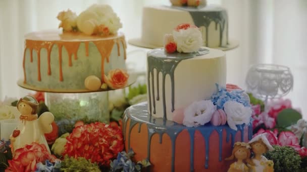 Bruidstaart, Candy Bar bruiloft, snoep buffet. — Stockvideo