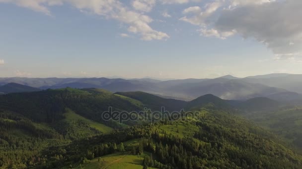 Moving forward to mountain with sun flare in summer day. — Stock Video