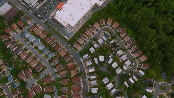 Letecký pohled Zjišťuji záběr na americkou čtvrť, předměstí. Nemovitosti, záběry bezpilotních letounů, pohled shora Statické — Stock video
