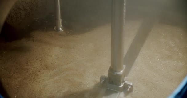 Close up Brewing dark Beer in the tank for brewing, process of making beer. — Stock Video