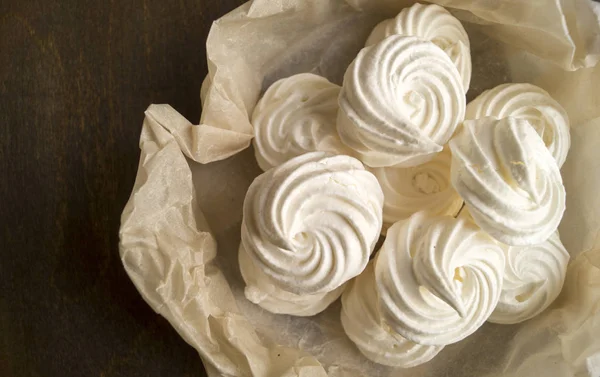 Dessert meringue on wooden background — Stock Photo, Image