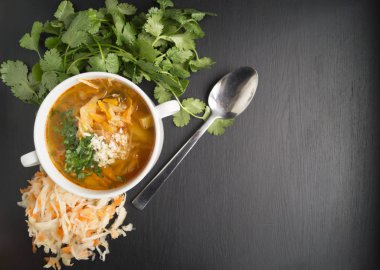 Salantro siyah bir arka plan ile ekşi çorbası