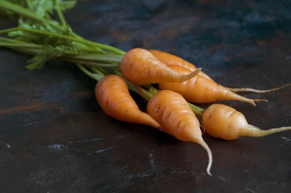 Raw carrots on a black background. — Stock Photo, Image