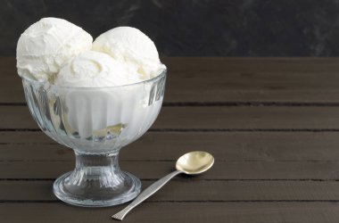 Cam vazo içinde dondurma topları.