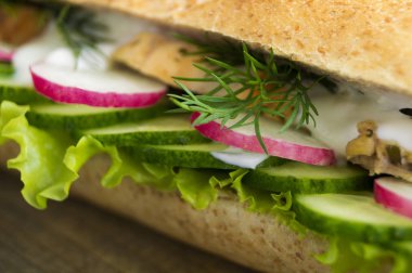 Vejetaryen gıda. çavdar ekmeği peyniri ve sebze ile.