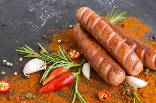 fried sausages with hot pepper and spices.