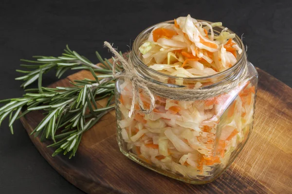 Sauerkraut salad in a glass jar. — Stock Photo, Image