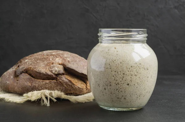 Massa Centeio Ativa Frasco Vidro Para Pão Caseiro — Fotografia de Stock