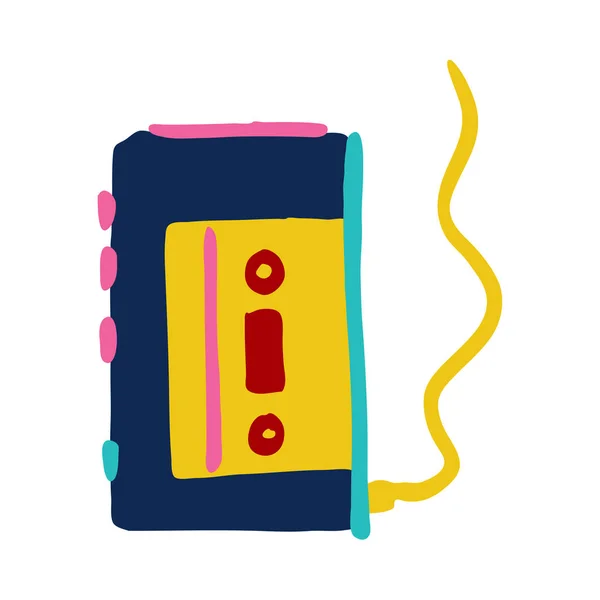 Vieille icône de lecteur de musique cassette. Illustration de style rétro bande dessinée isolée — Image vectorielle