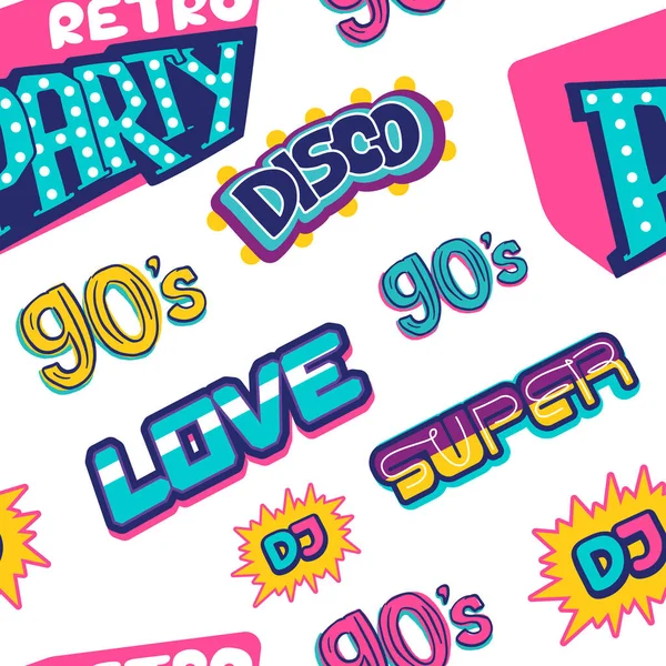 Colección de palabras retro en música de moda fiesta disco 80s-90s lette — Archivo Imágenes Vectoriales