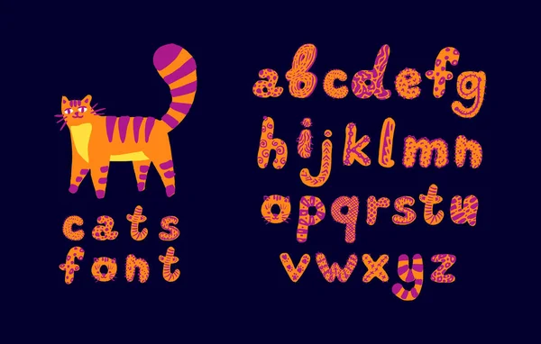 Vector Handgezeichnete Kunstschrift Katze Alphabet Auf Dunklem Hintergrund Dekorative Schrift — Stockvektor