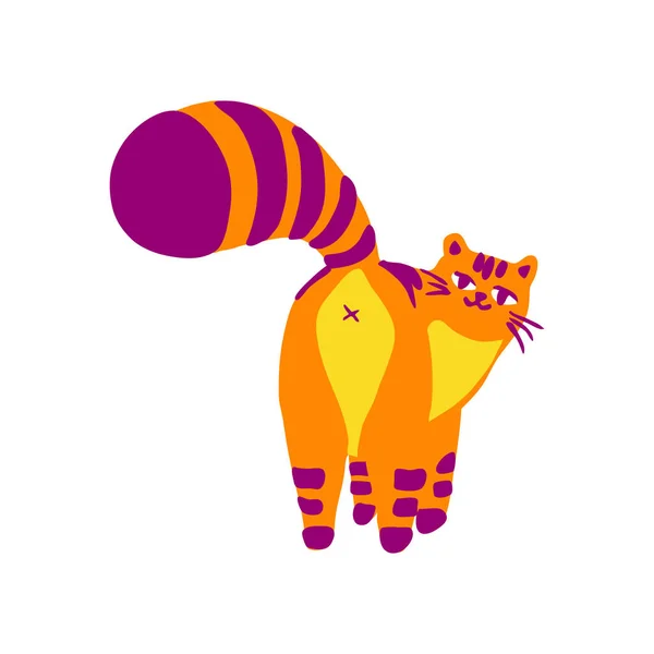Cute tabby orange cat turned around, in a flat cartoon style. Vector — Stock Vector