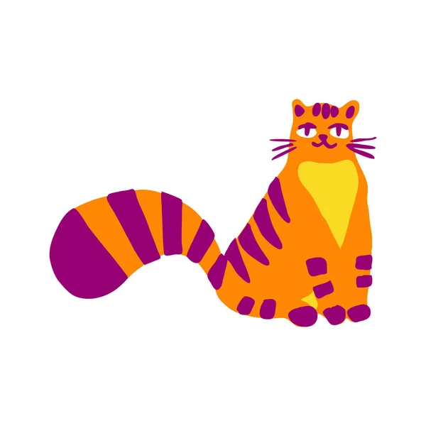 Cute tabby orange cat in a flat cartoon style. Vector — Stock Vector