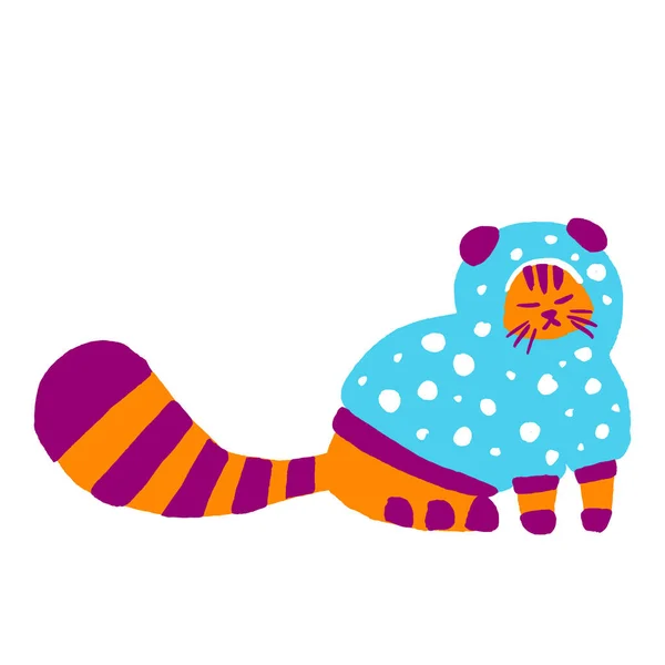 Cute tabby orange cat in clothes, flat cartoon style. Vector — Stock Vector