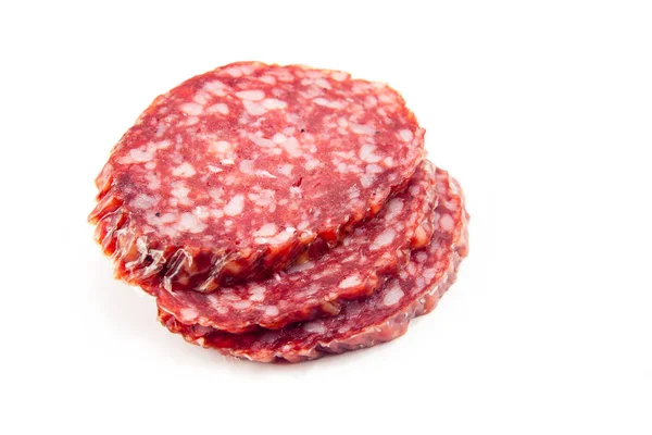 Salame isolato su fondo bianco — Foto Stock