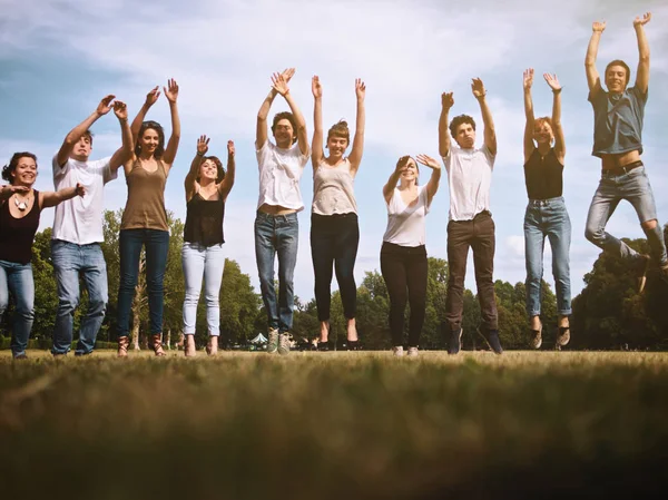 happy young people in jump