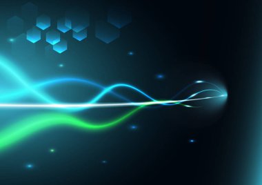 Yüksek hız bulanık sihirli neon ışık kavisli çizgiler, yol çalıştırmak için hedef. Teknoloji vektör arka plan, iş, sanayi, bilim ve teknoloji tasarım konsepti.
