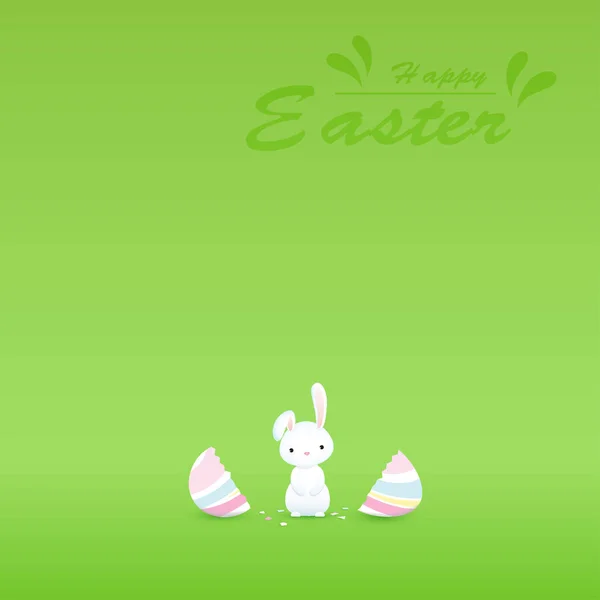 Şirin Paskalya tavşanı formu metin, yaratıcı minimalist tasarımı için geniş Kopyala yer bahar yeşil zemin üzerine yumurta kırık. Vektör illüstrasyon kavramı mutlu Paskalya tatili, kullanım kartı, Web sitesi, tanıtım, reklam ve holid afiş için