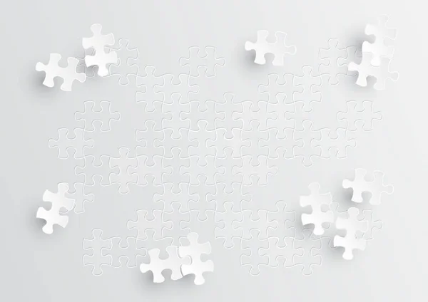 White Jigsaw Puzzle Pieces Float Flat Line Puzzle Backdrop Vector — Stock Vector
