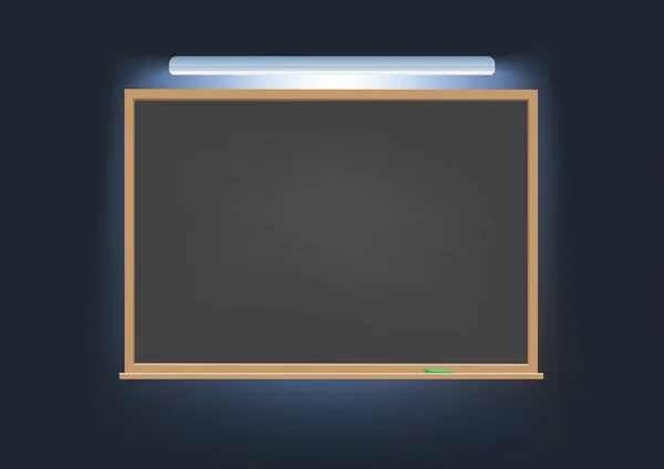 Klasik tebeşir okul yönetim kurulu yazı tahtası koyu arka plan üzerinde dışarı ovuşturdu. Elektrik ışık ve kendi eklemek için boş yer altında yatay ahşap çerçeve. Vektör çizim basit tarzı kavramı eğitim, öğrenme, eğitim, reklam için.