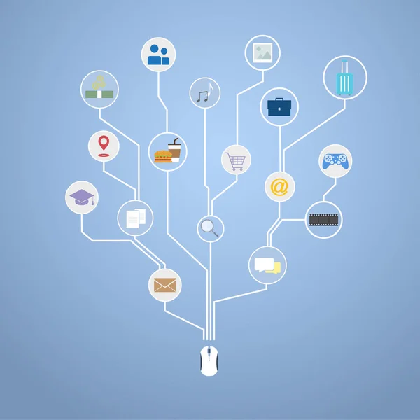 Büyüme ağaç teknolojisi ile akıllı kolay yaşam, simgeler dijital ağ bağlantıları ağaç stilize. Düz stil vektör illüstrasyon kavramı sosyal ağ iletişimi, web simgeler. sembolleri arayüz, bulut bilgisayar