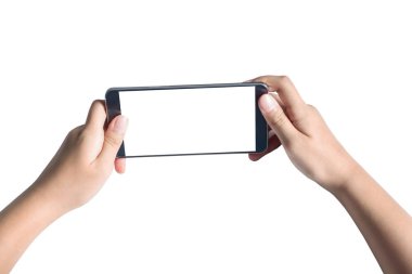  beyaz ekran ile bir telefon tutarak el
