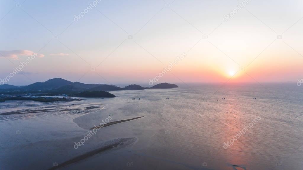 Aerial view Sun rising over Andaman sea 
