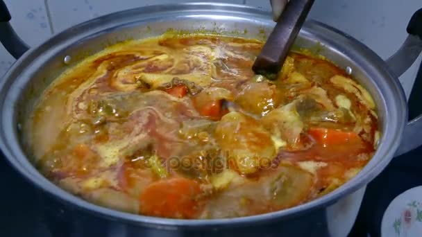 4 k beelden, koken massaman curry in een pot, — Stockvideo