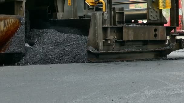 Asfaltläggare tillämpa asfalt på motorvägen. — Stockvideo