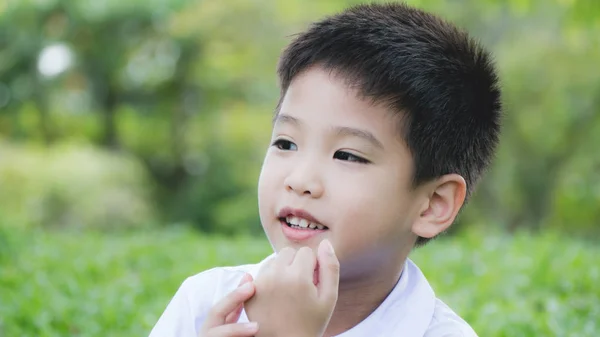 Outdoor portrait of smily of little asian boy — Stock Photo, Image