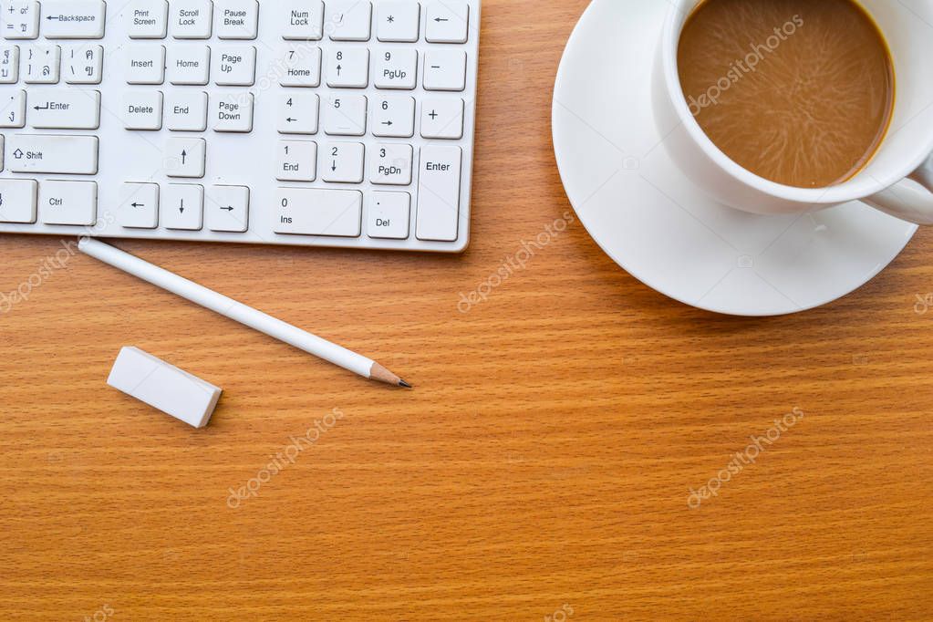 office table with cup of coffee