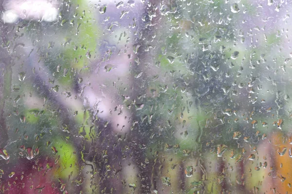 Closeup rain drops on clear window — Stock Photo, Image