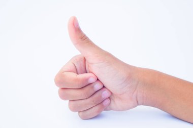 el başparmak ile beyaz zemin üzerine izole. kadını tarafından işaret ok