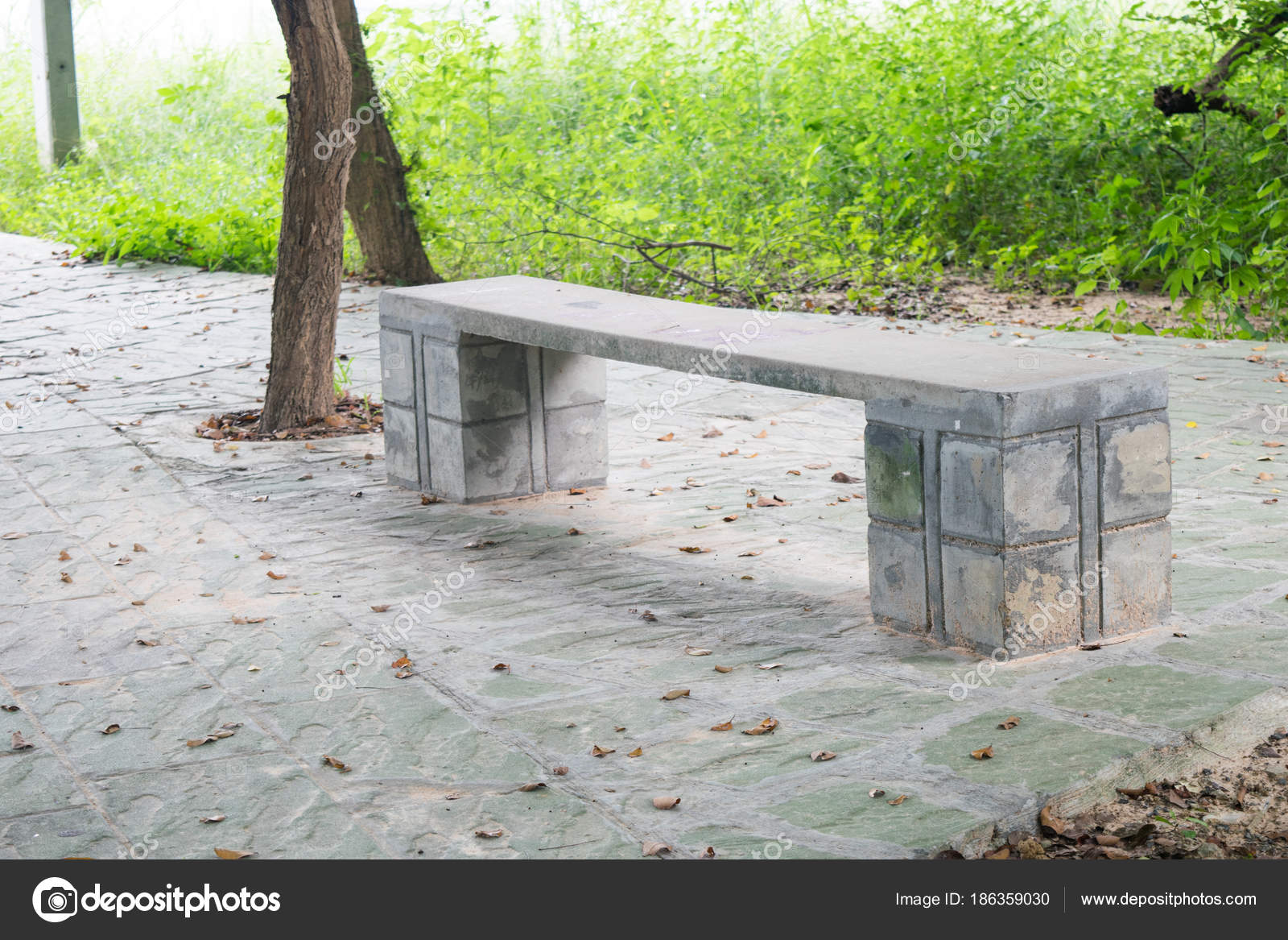 Cement Bench Garden Stock Photo