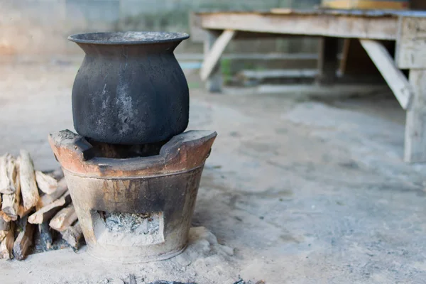 Mit Holzkohle Kochen Küche Thai Traditionellen Holzkohle Brennenden Lehmofen — Stockfoto