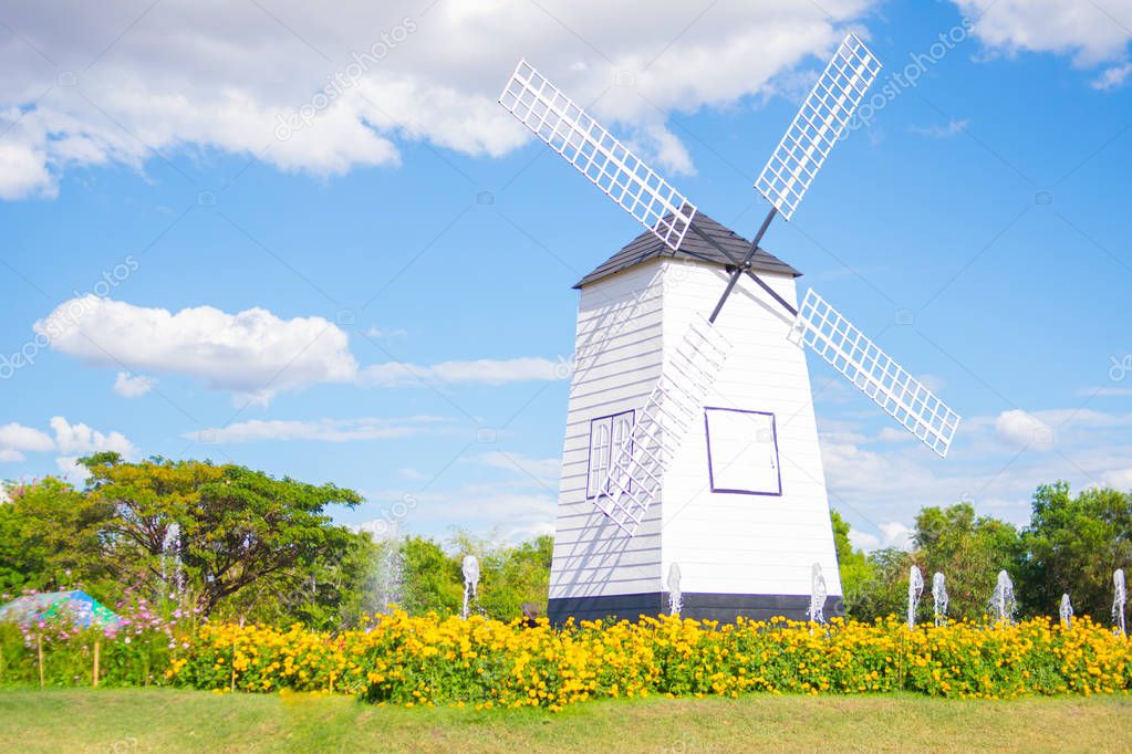beautiful wallpaper of white windmill farm