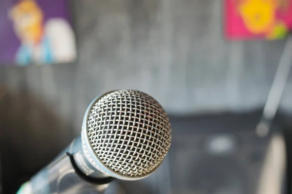 close up microphone on music hall