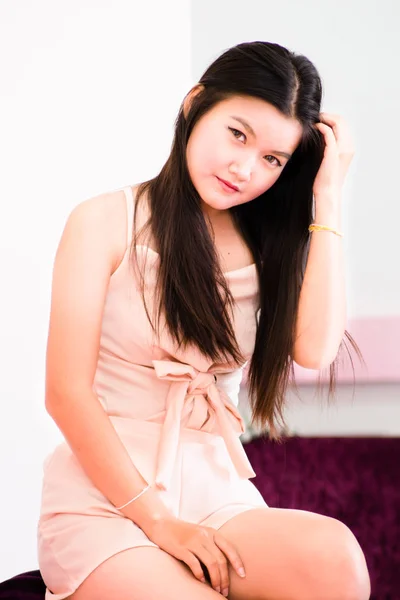 Ázsiai Lány Tiszta Bőr Szép Arc Fehér Háttér Szép Fiatal — Stock Fotó