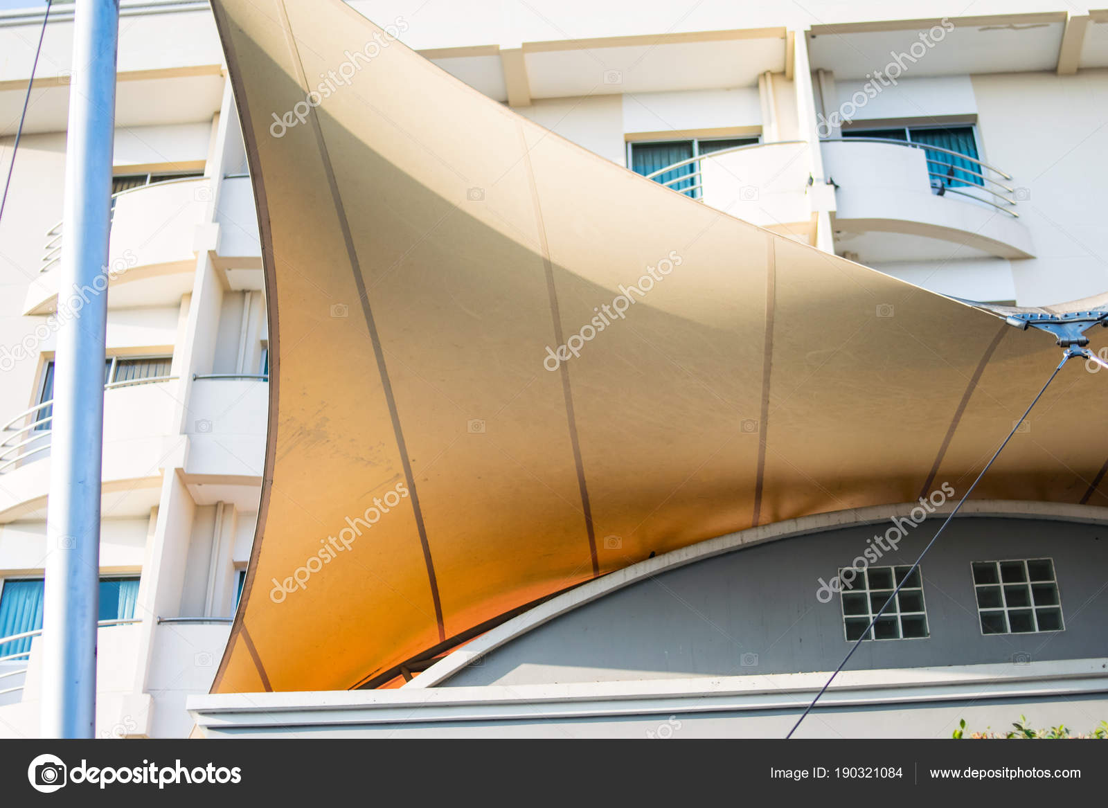 Sun Protection Tensile Shading Roof Steel Structure Stock Photo by