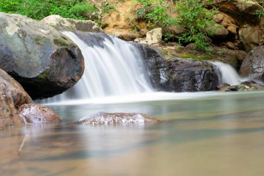 little stone water fall on green tree background