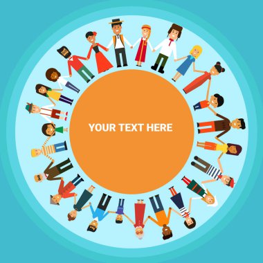 Düz vektör çizim - insanlar farklı ulusların dünya daire