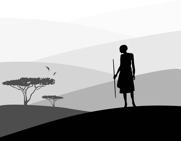 非洲风景背景 猎人在沙漠里 — 图库矢量图片