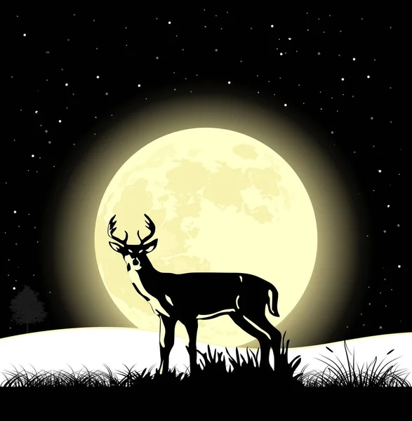 Landscape Background Deer Moonlight — Stock Vector