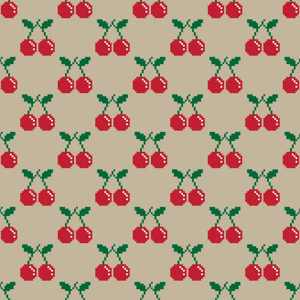 Cherry Pixel sömlösa mönster — Stock vektor