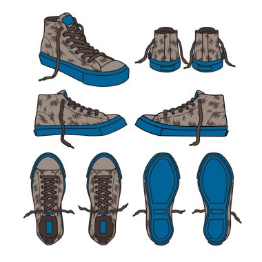 Spor ayakkabı illüstrasyonlar kamuflaj mavi